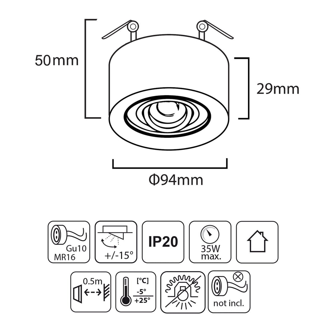 Maclean spotloftsarmatur, til MR16/GU10 lyskilder, sort, 94x32 mm, rund, aluminium, MCE462 B