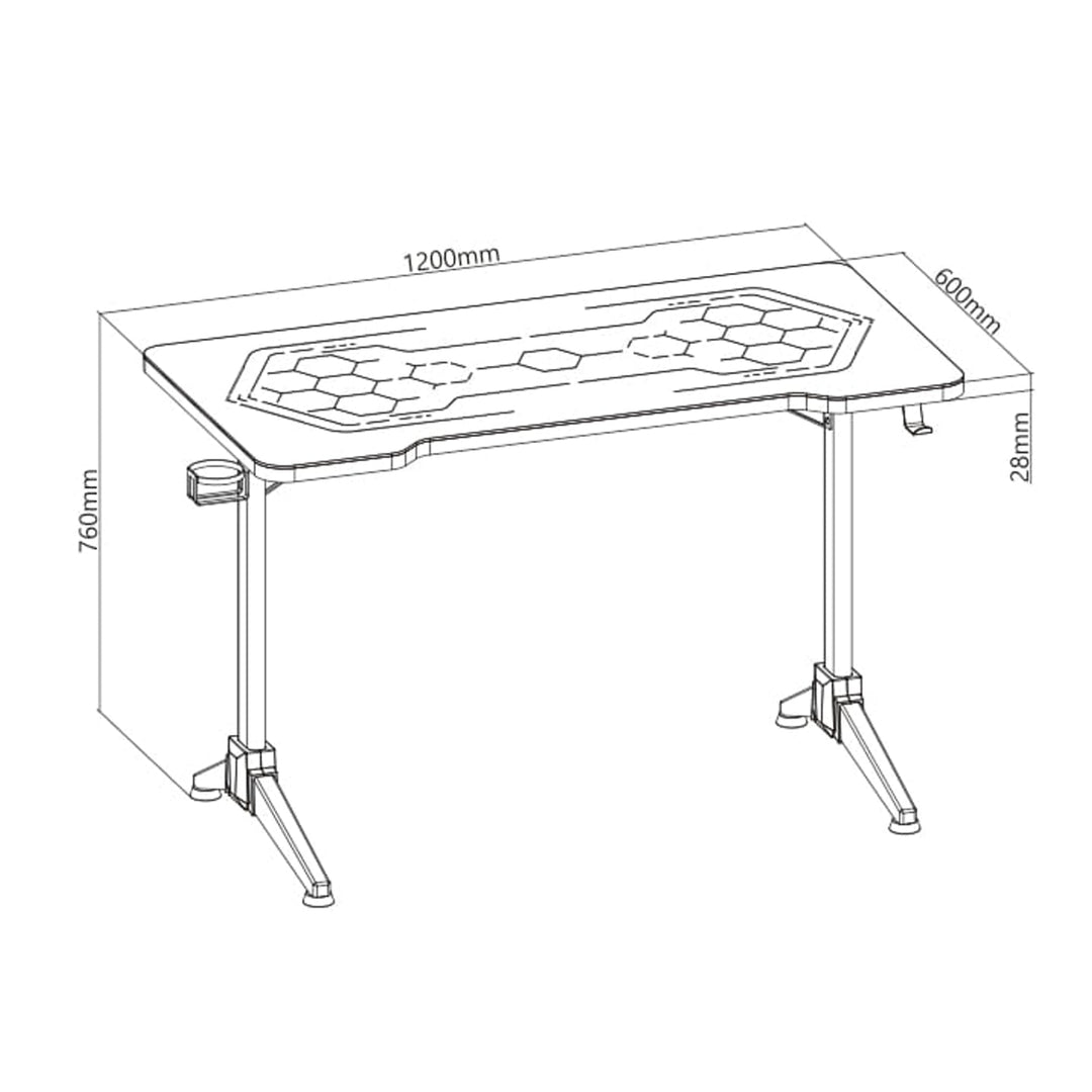 RGB Led NanoRS gaming-skrivebord, sort, stort, maks. 100 kg, højde 760 mm, RS163