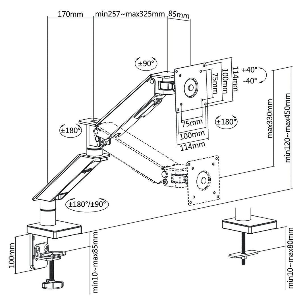 Gaming-holder til LCD-skærm NanoRS, 17-32", 8 kg, VESA 75x75 og 100x100, dobbelt arm, RS162