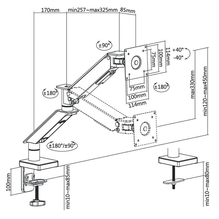 Gaming-holder til LCD-skærm NanoRS, 17-32", 8 kg, VESA 75x75 og 100x100, dobbelt arm, RS162