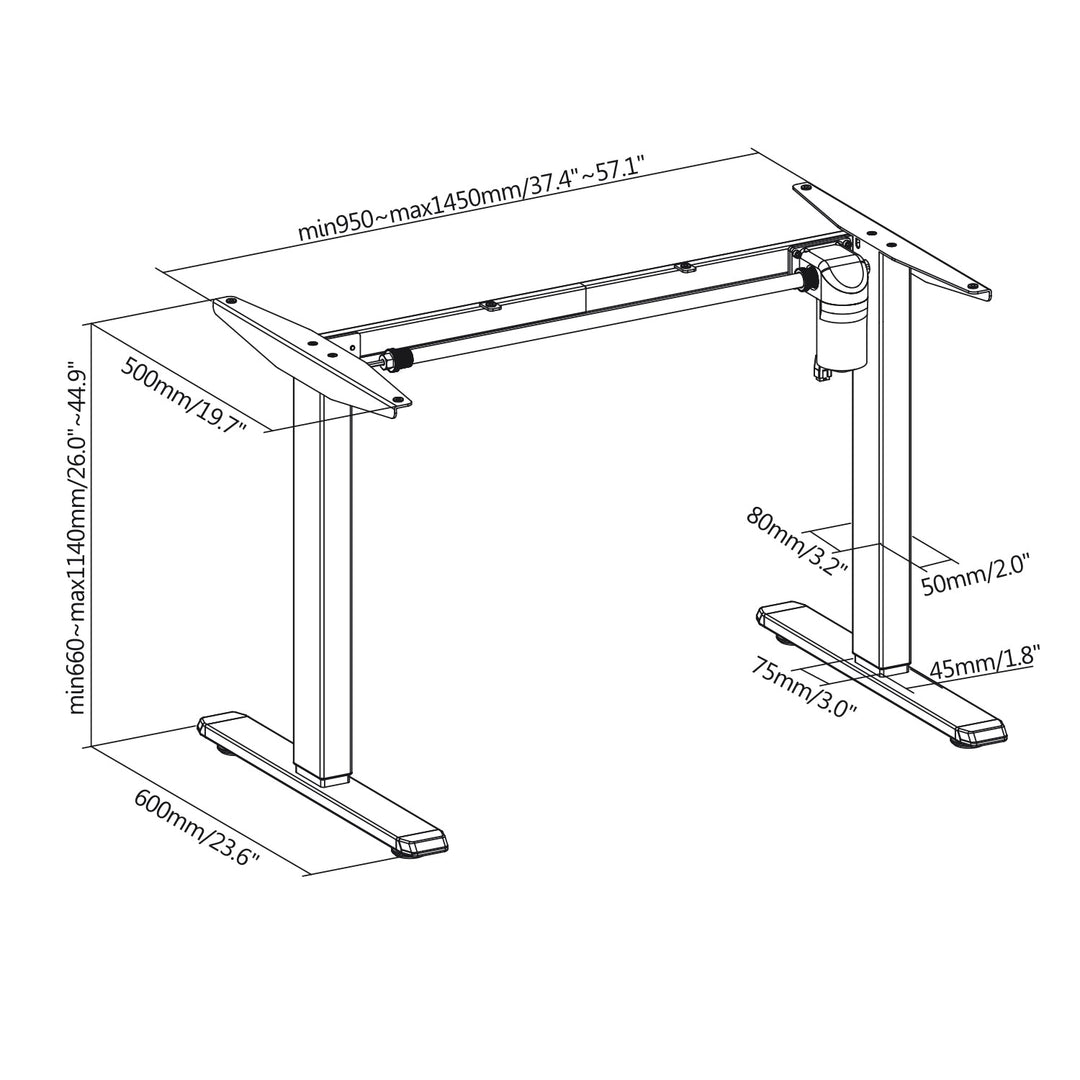 Ergo Office elektrisk skrivebord, 1 motor, højdejustering, maks. 1160 mm, maks. vægt 80 kg, ER-443