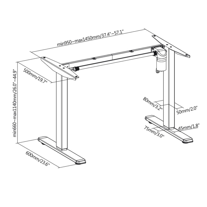 Ergo Office elektrisk skrivebord, 1 motor, højdejustering, maks. 1160 mm, maks. vægt 80 kg, ER-443