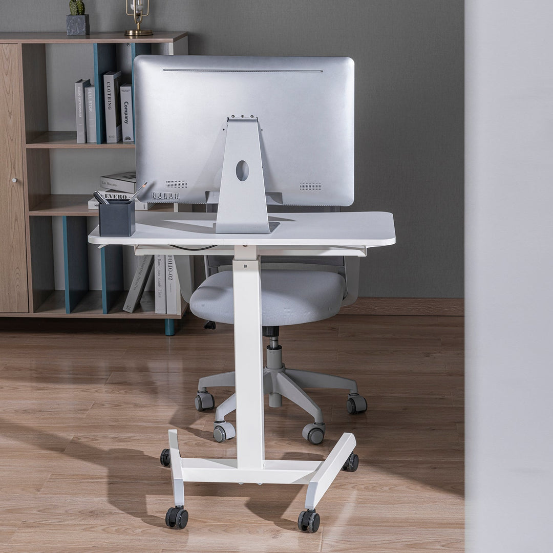 Mobil arbejdsstation med højdejustering og dobbelt platform Ergo Office, til arbejde i stående stilling, hvid maks. 8 kg, maks. højde 1200 mm, ER-444 W