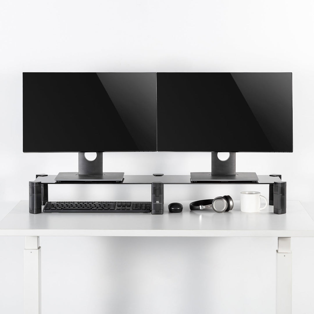 Stativ til to skærme – dobbelt Maclean, maks. 20 kg, hærdet glas, (1029 x 285 x 127 mm), MC-936