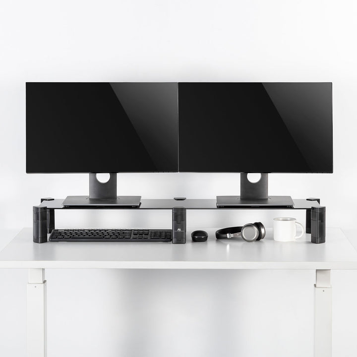 Stativ til to skærme – dobbelt Maclean, maks. 20 kg, hærdet glas, (1029 x 285 x 127 mm), MC-936