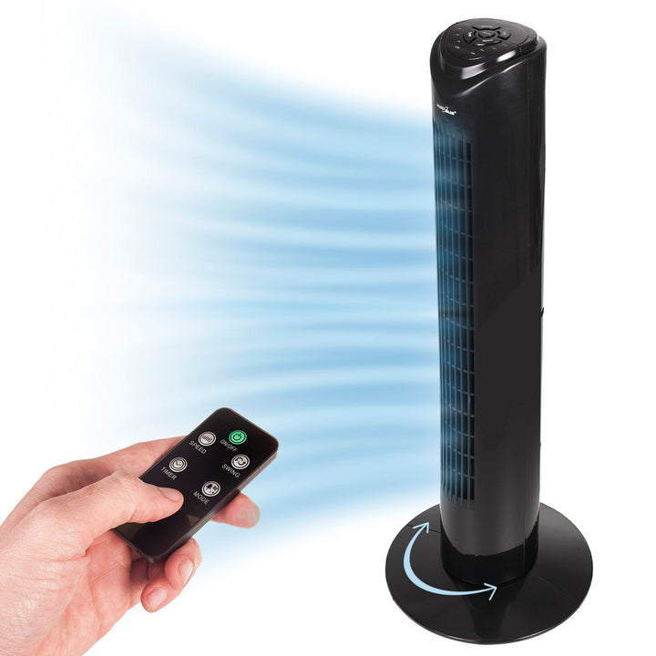 Søjleventilator med fjernbetjening, 3 indstillinger, 3 hastigheder, 80° svingning, 45 W, timer, højde 82 cm GB645