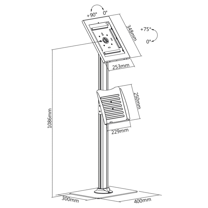 Maclean reklamestativ til tablet, gulvmodel med lås, sort, iPad Pro (Gen 3), 12,9", MC-867 B