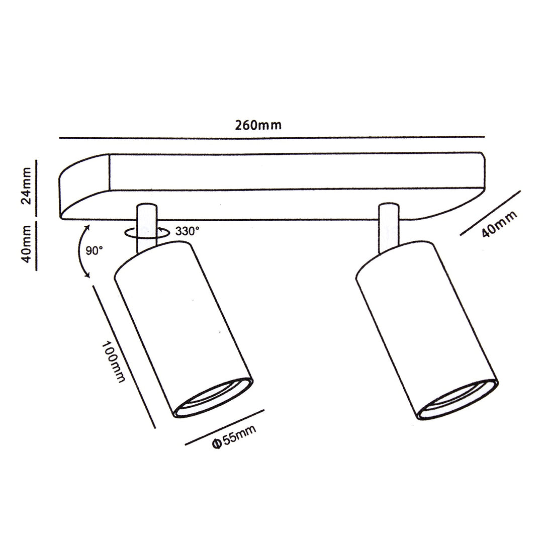Maclean væg- og loftslampe, spot, bevægelig, aluminium, 2xGU10, 55x100 mm, sort mat, MCE452 B