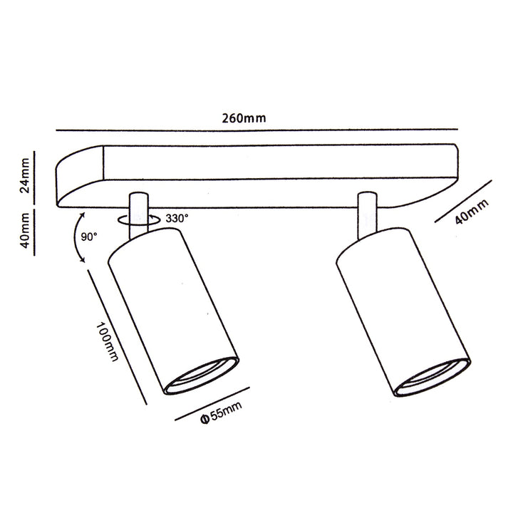 Maclean væg- og loftslampe, spot, bevægelig, aluminium, 2xGU10, 55x100 mm, sort mat, MCE452 B