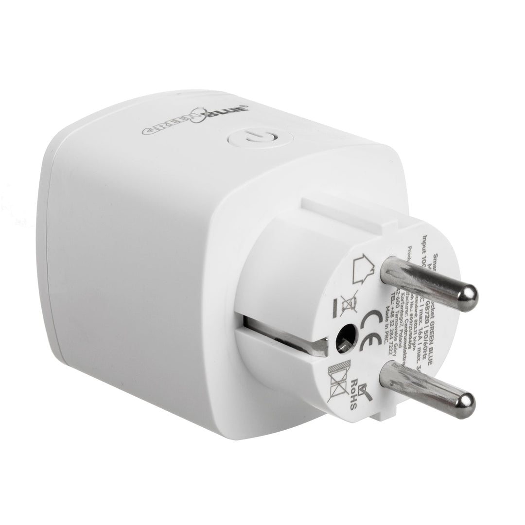 Fjernbetjent WiFi-stik GreenBlue, Android/iOS/Alexa/Google Home, energiforbrug, timer, maks. 3680 W, type F, GB720 F