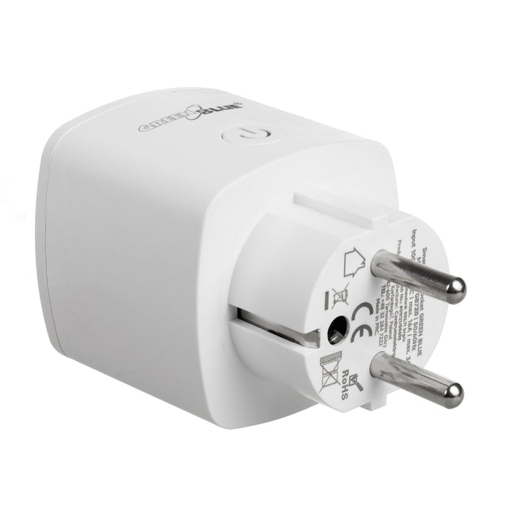 Fjernbetjent WiFi-stik GreenBlue, Android/iOS/Alexa/Google Home, energiforbrug, timer, maks. 3680 W, type F, GB720 F