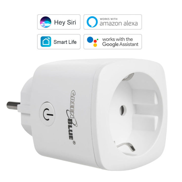 Fjernbetjent WiFi-stik GreenBlue, Android/iOS/Alexa/Google Home, energiforbrug, timer, maks. 3680 W, type F, GB720 F