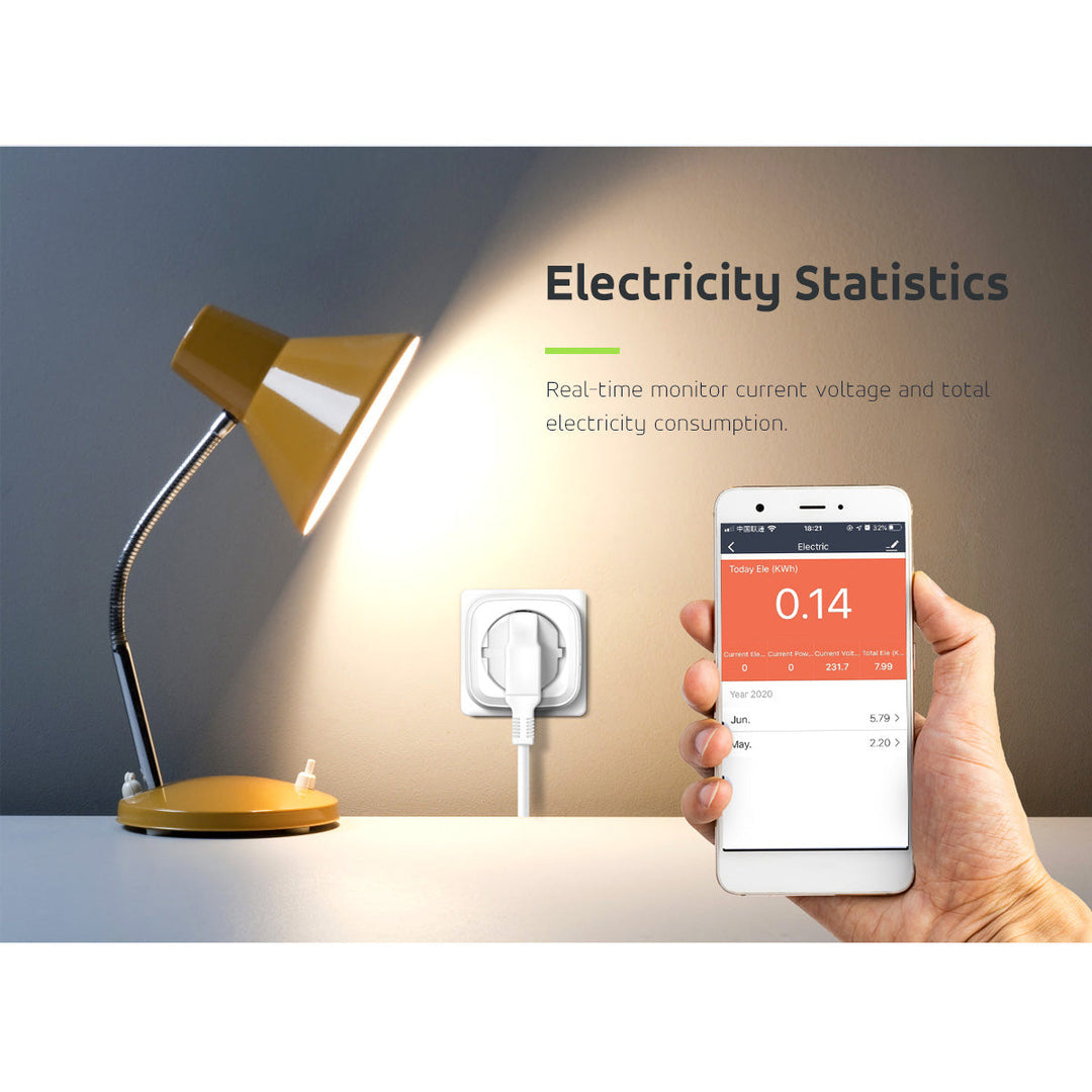 Fjernbetjent WiFi-stik GreenBlue, Android/iOS/Alexa/Google Home, energiforbrug, timer, maks. 3680 W, type F, GB720 F