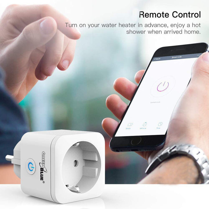 Fjernbetjent WiFi-stik GreenBlue, Android/iOS/Alexa/Google Home, energiforbrug, timer, maks. 3680 W, type F, GB720 F