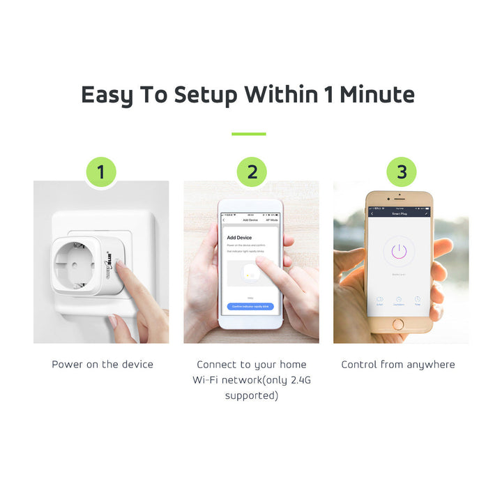 Fjernbetjent WiFi-stik GreenBlue, Android/iOS/Alexa/Google Home, energiforbrug, timer, maks. 3680 W, type F, GB720 F