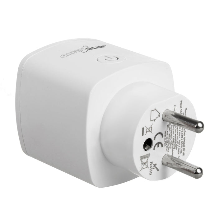 Fjernbetjent WiFi-stik GreenBlue, Android/iOS/Alexa/Google Home, energiforbrug, timer, maks. 3680 W, type E, GB720 E