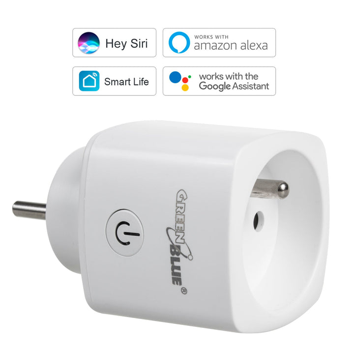 Fjernbetjent WiFi-stik GreenBlue, Android/iOS/Alexa/Google Home, energiforbrug, timer, maks. 3680 W, type E, GB720 E
