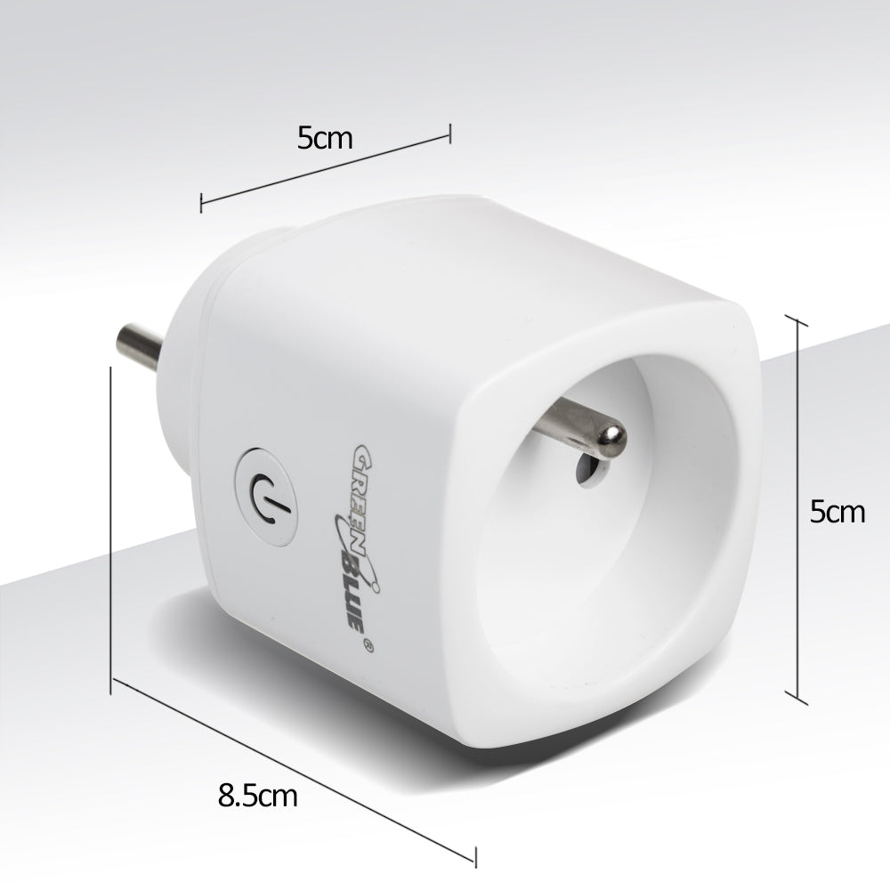 Fjernbetjent WiFi-stik GreenBlue, Android/iOS/Alexa/Google Home, energiforbrug, timer, maks. 3680 W, type E, GB720 E