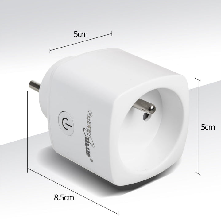 Fjernbetjent WiFi-stik GreenBlue, Android/iOS/Alexa/Google Home, energiforbrug, timer, maks. 3680 W, type E, GB720 E