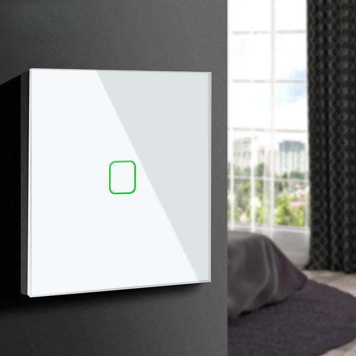 Maclean berøringsfølsom lyskontakt, enkelt, SMART, Tuya APP, glas, hvid med firkantet baggrundsbelysning på knappen, 86x86 mm, MCE716W