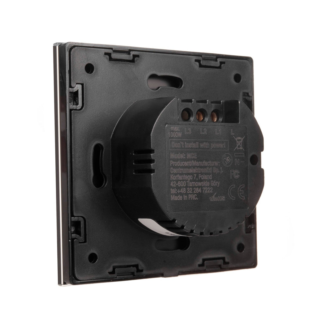 Maclean berøringsfølsom lyskontakt, enkelt, SMART, Tuya APP, glas, sort med firkantet baggrundsbelysning på knappen, 86x86 mm, MCE716B