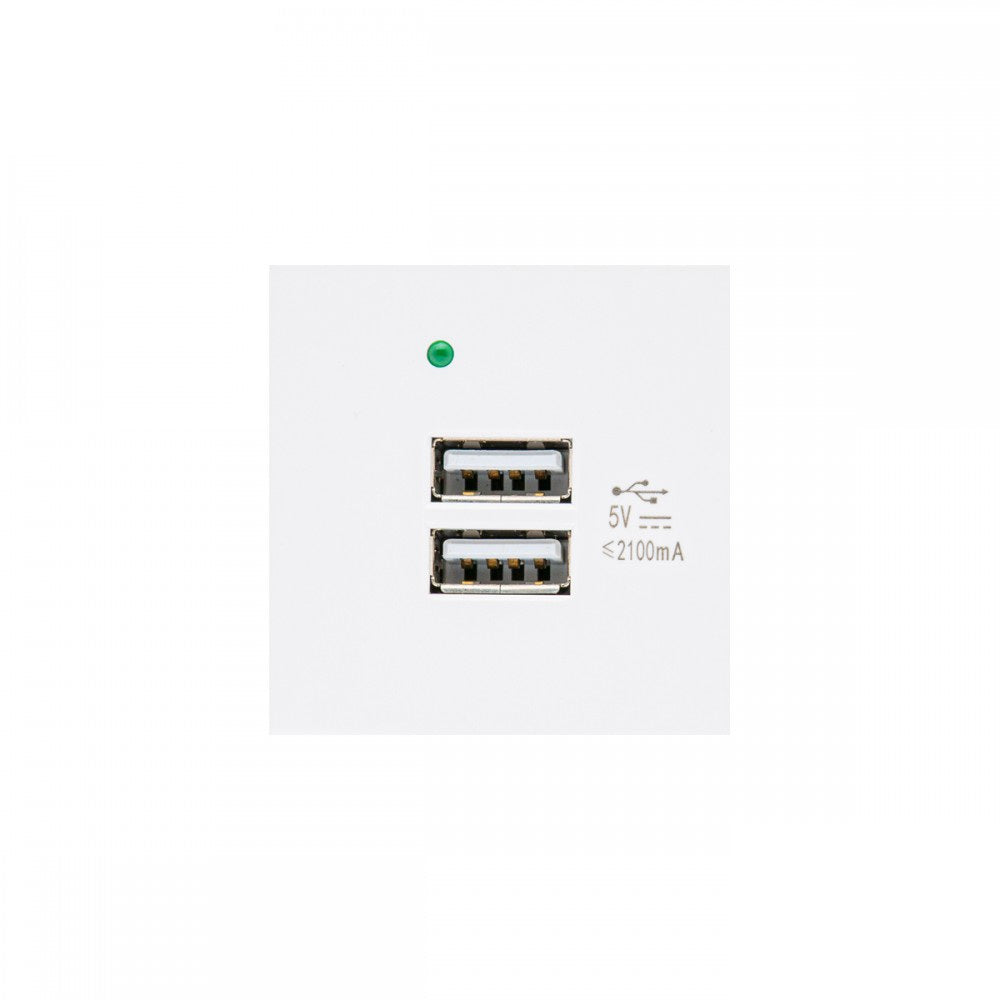 USBx2-stik med Maclean-oplader, dobbelt, 2,1 A hurtigopladning, hvid, MCE728W