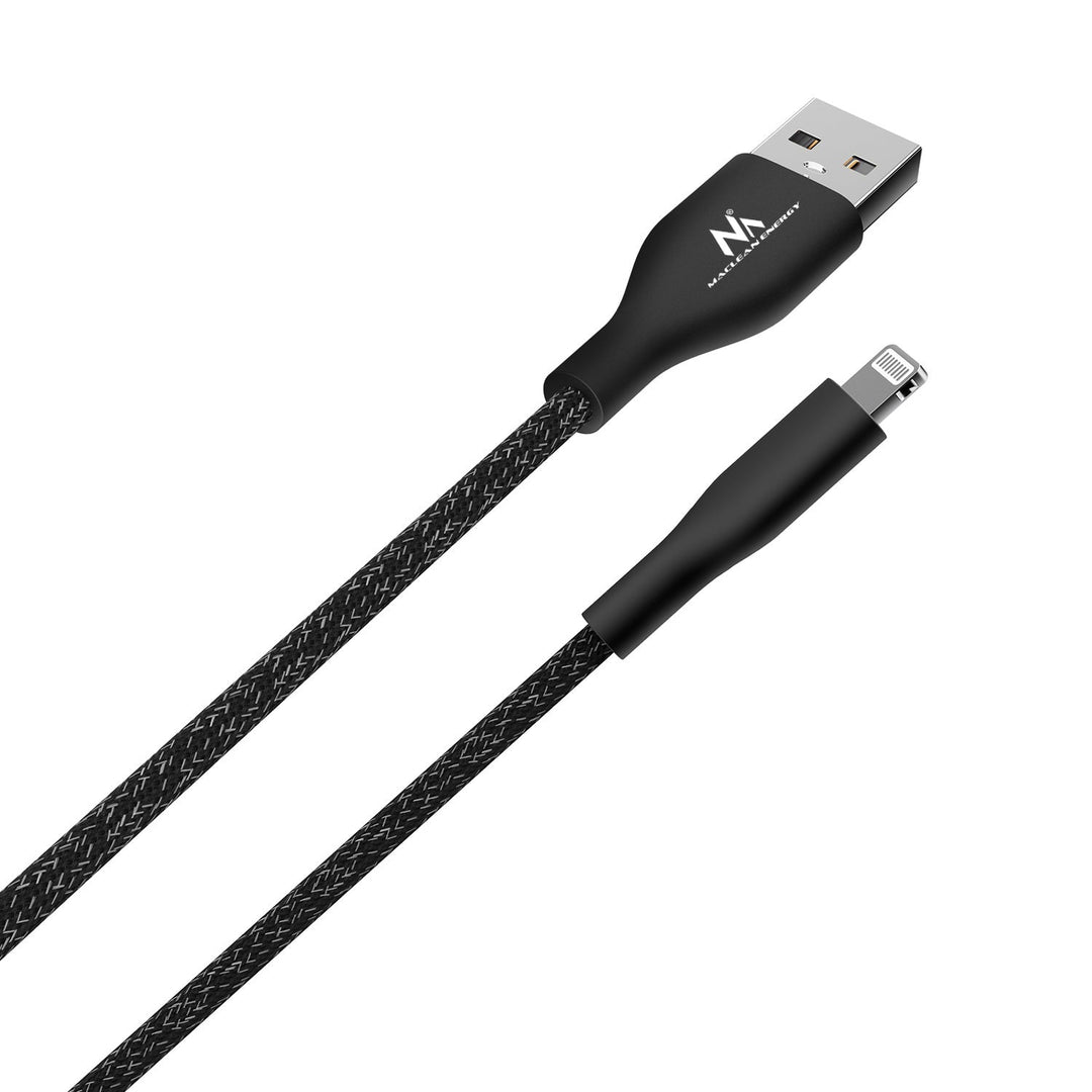 MFi-kabel (Made for iPhone / iPod / iPad) med Fast Charge 2,4 A, Maclean Energy MCE845B, sort, 1 m, 5 V/2,4 A – dataoverførsel