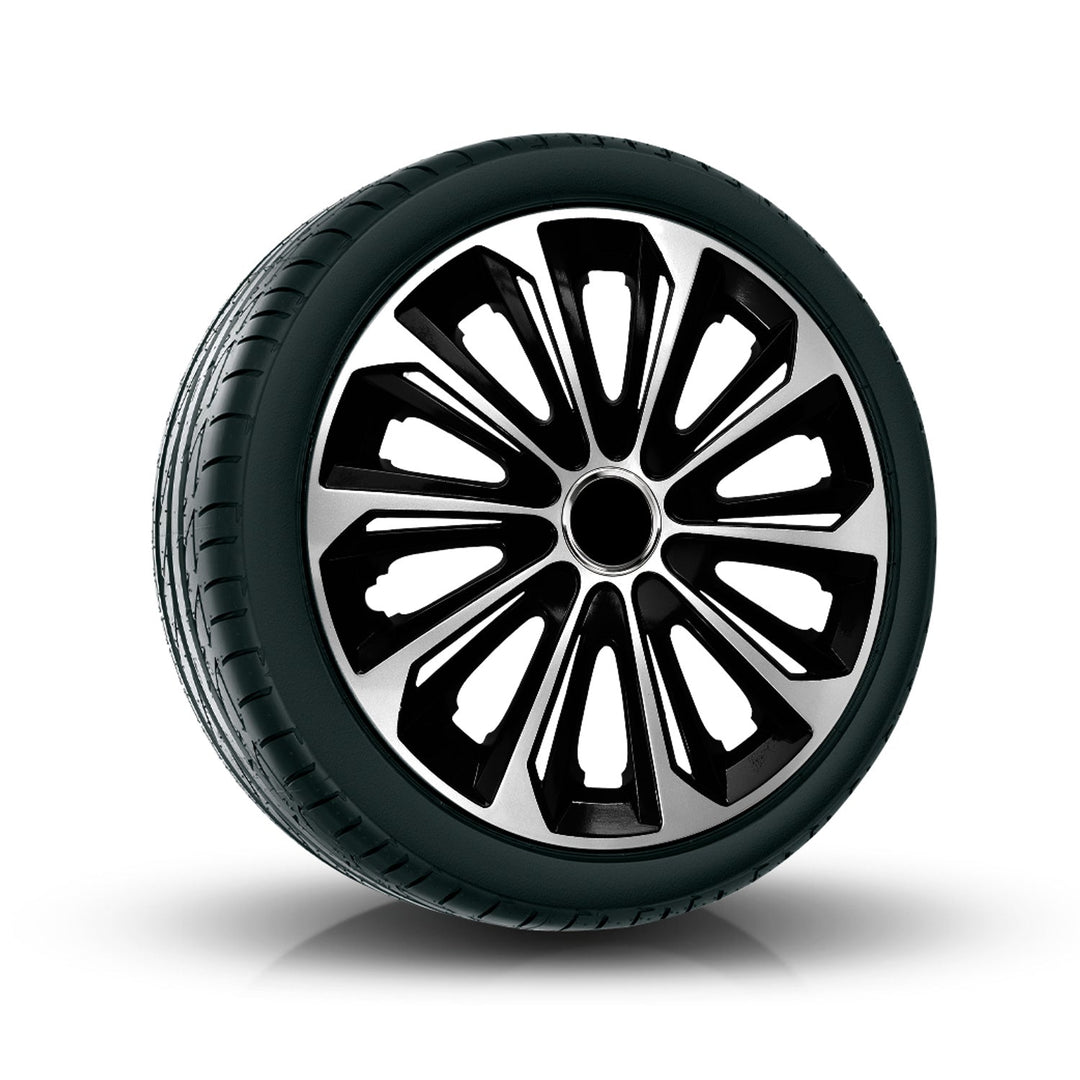 14" NRM EXTRA STRONG SILVER BLACK hjulkapsler, sølv-sorte, 4 stk.