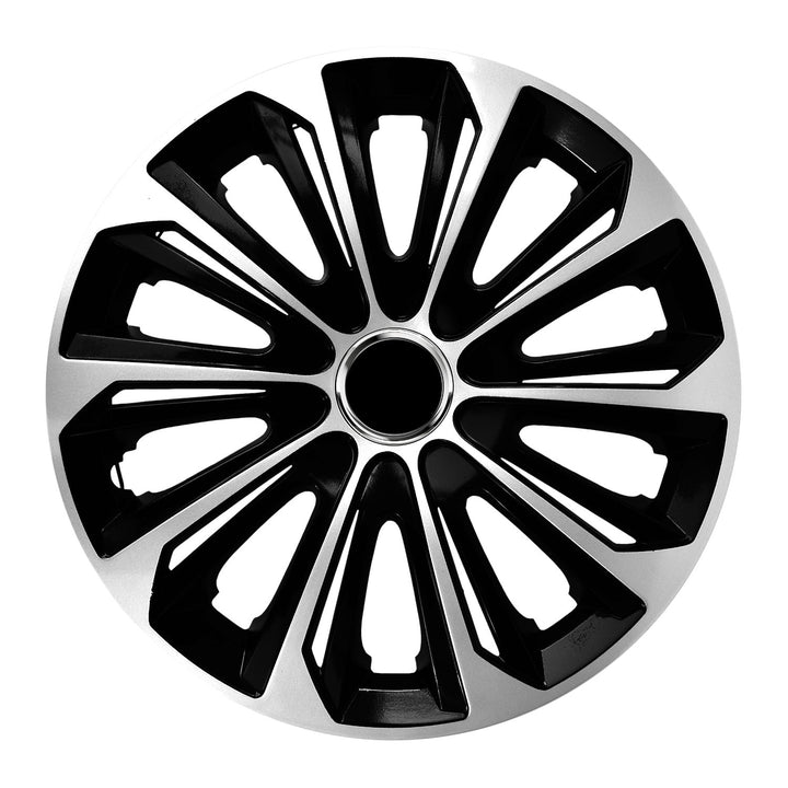 15" NRM EXTRA STRONG SILVER BLACK hjulkapsler, sølv-sorte, 4 stk.