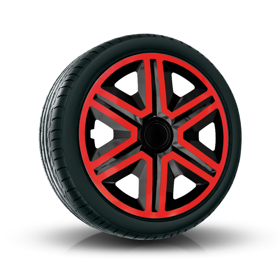 16" NRM ACTION DOUBLECOLOR RED BLACK rød-sorte hjulkapsler, 4 stk.