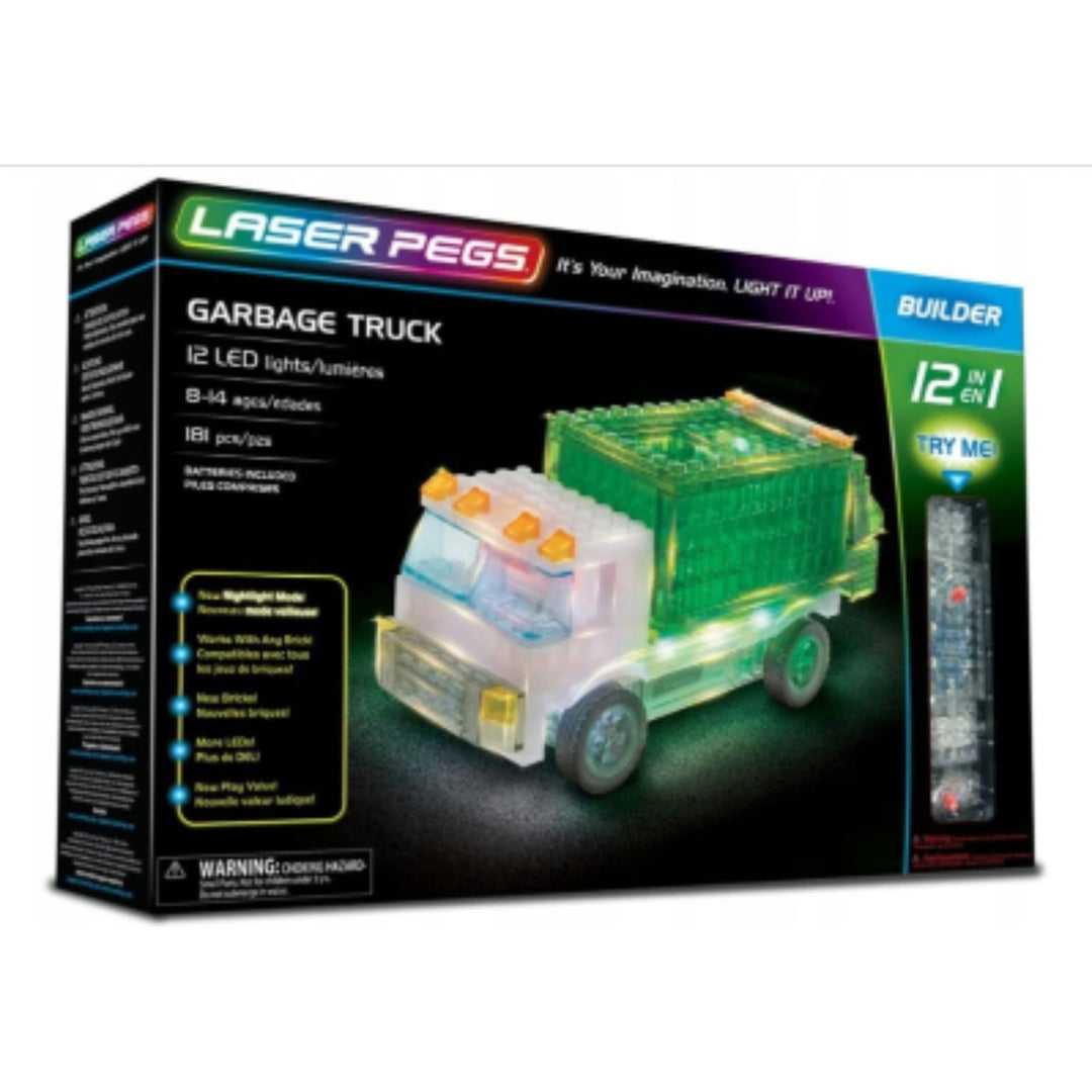 LED-lysende klodser LASER PEGS GARBAGE TRUCK Skraldebiler 12-i-1
