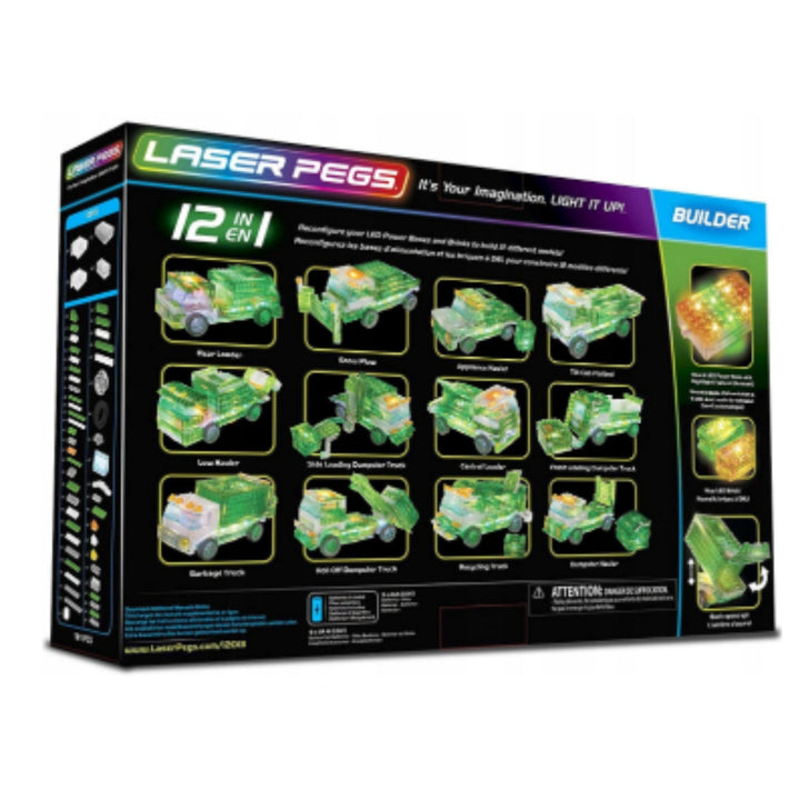 LED-lysende klodser LASER PEGS GARBAGE TRUCK Skraldebiler 12-i-1