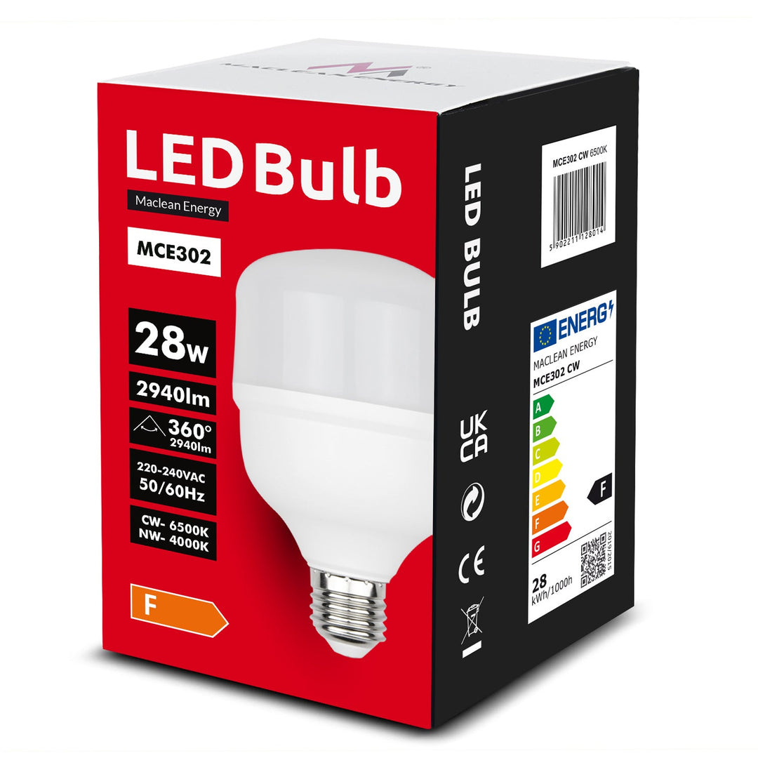 Maclean LED-pære, E27, 28 W, 220-240 V AC, neutral hvid, 4000 K, 2940 lm, MCE302 NW
