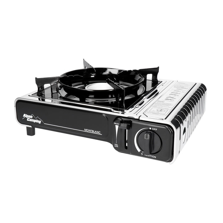 Alpen Camping campingkomfur, effekt: 2,2 kW, gasforbrug 160 g/t, piezoelektrisk tænding, MONT BLANC