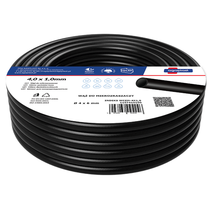 Universal slange til mikrosprinklere AGAPLAST 50 m, indvendig diameter 4 mm