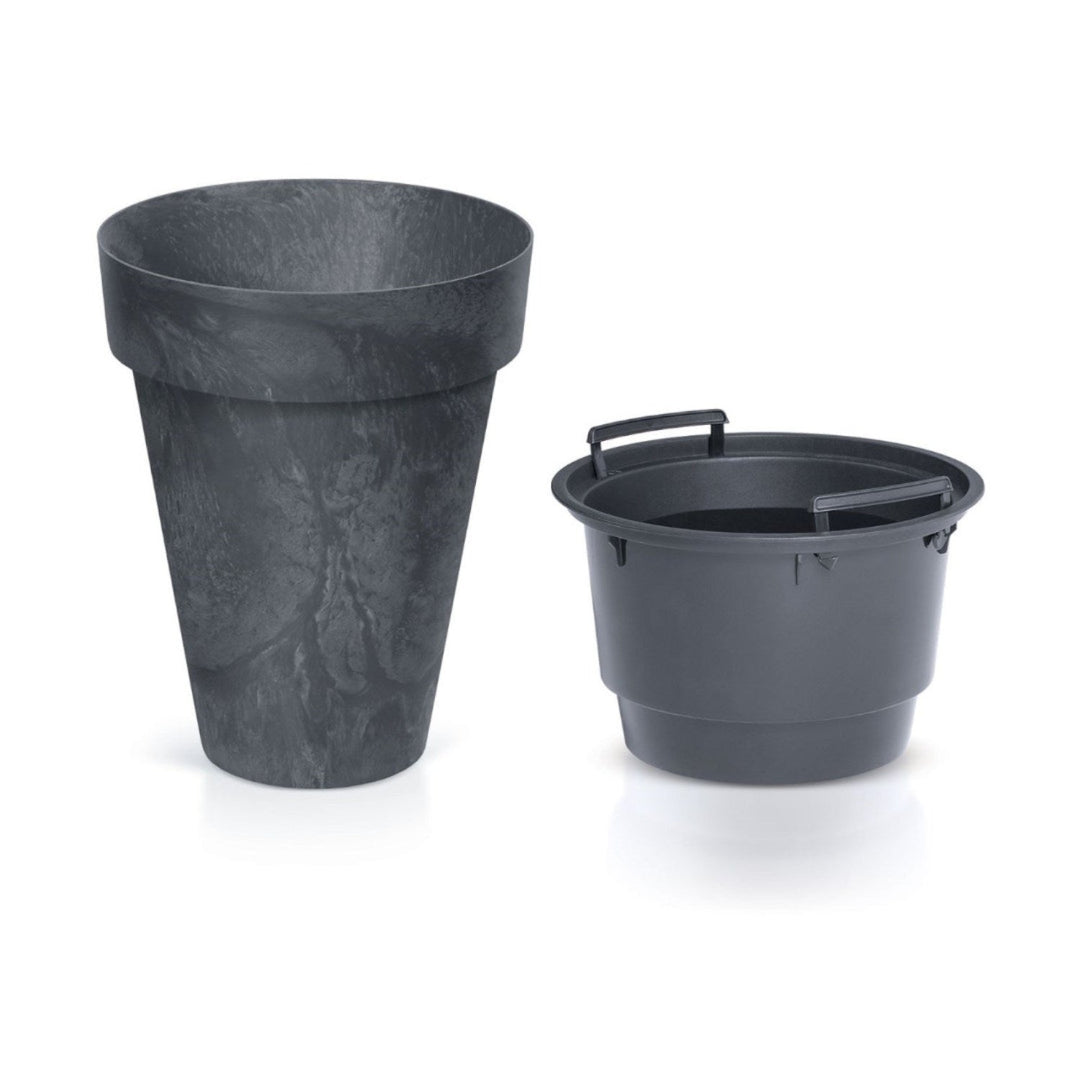 Rund blomsterpotte med indsats Cube Slim Beton Effect DCUS355E-S433 - farve antracit