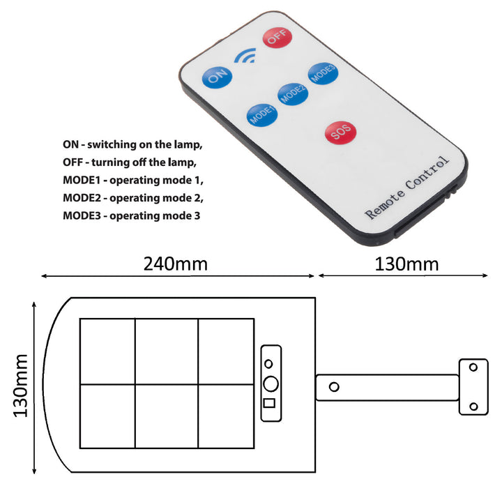 Solcellelampe med bevægelsessensor og fjernbetjening Maclean IP54, 4W, 400lm, 6500K, Li-ion 1200 mAh, 3 driftsindstillinger MCE446
