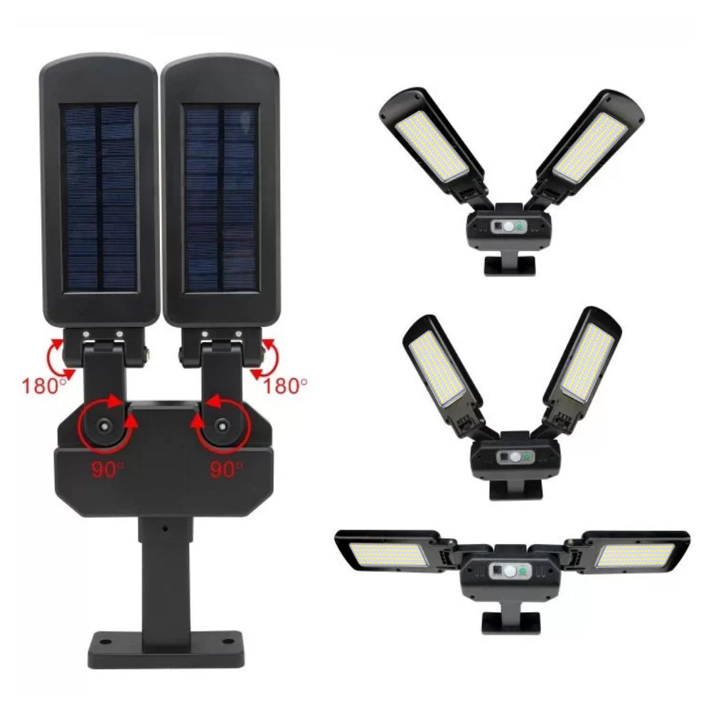 Solcellelampe med bevægelsessensor og fjernbetjening Maclean IP54, 5W, 2x450lm, 6500K, Li-ion 2400 mAh, 3 driftsindstillinger MCE447