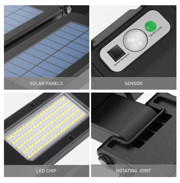 Solcellelampe med bevægelsessensor og fjernbetjening Maclean IP54, 5W, 2x450lm, 6500K, Li-ion 2400 mAh, 3 driftsindstillinger MCE447