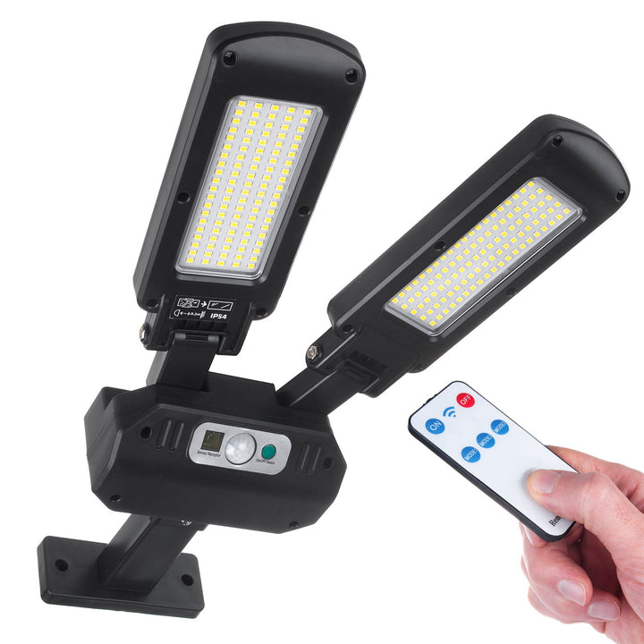 Solcellelampe med bevægelsessensor og fjernbetjening Maclean IP54, 5W, 2x450lm, 6500K, Li-ion 2400 mAh, 3 driftsindstillinger MCE447