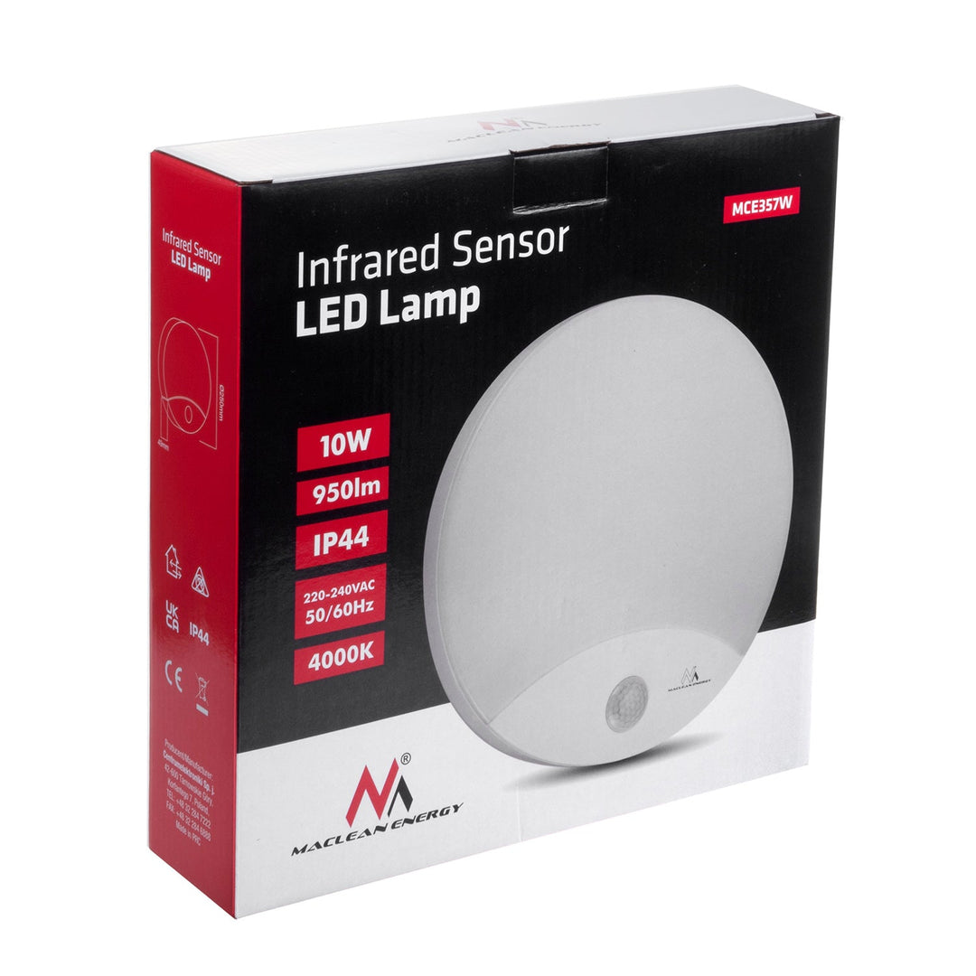 LED-lampe med bevægelsessensor Maclean, infrarød, hvid, 10 W, IP44, naturlig hvid farve (4000 K), 900 lm, MCE357 W