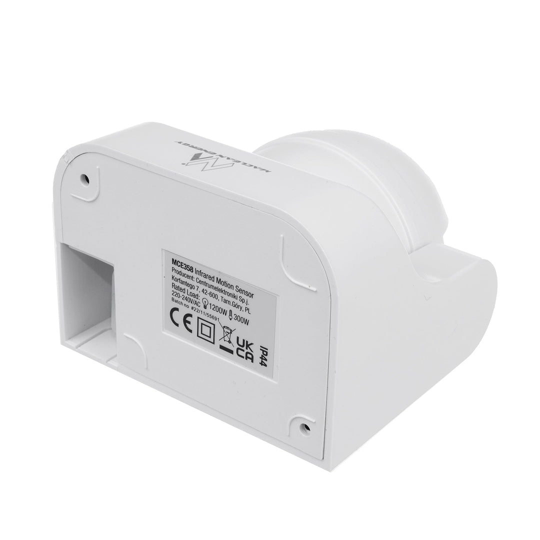 Maclean PIR-bevægelsessensor, infrarød, IP44, hvid, rækkevidde 12 m, maks. belastning 800/1200 W, MCE358 W
