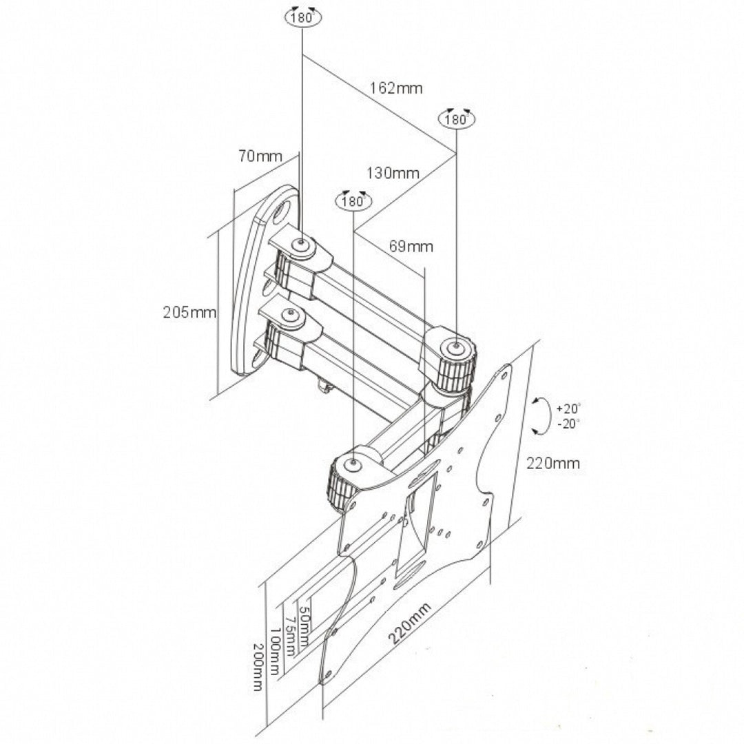HOLDER TIL LED/LCD-TV 19-42" 25 KG CV-22 justerbar lodret/vandret