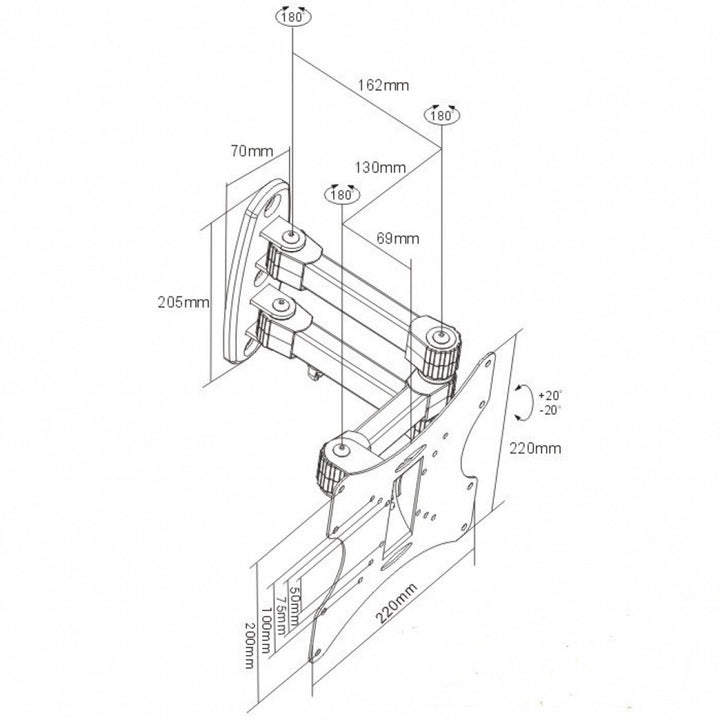 HOLDER TIL LED/LCD-TV 19-42" 25 KG CV-22 justerbar lodret/vandret