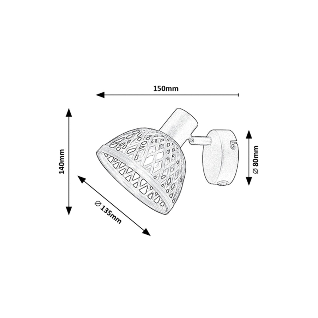 Rattan lampe, ind.spot.E14 1xMAX15W, sort - væglampe