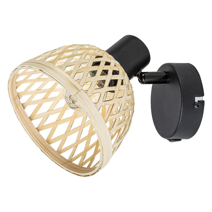 Rattan lampe, ind.spot.E14 1xMAX15W, sort - væglampe