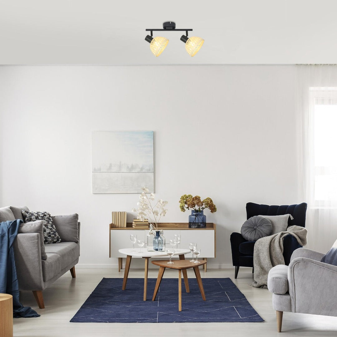 Rattan lampe, ind.spot.E14 2xMAX15W, sort - væglampe