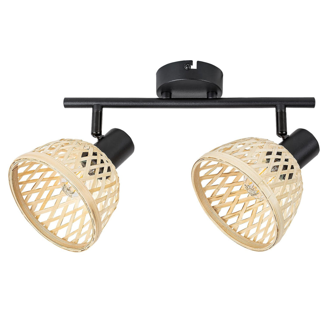 Rattan lampe, ind.spot.E14 2xMAX15W, sort - væglampe