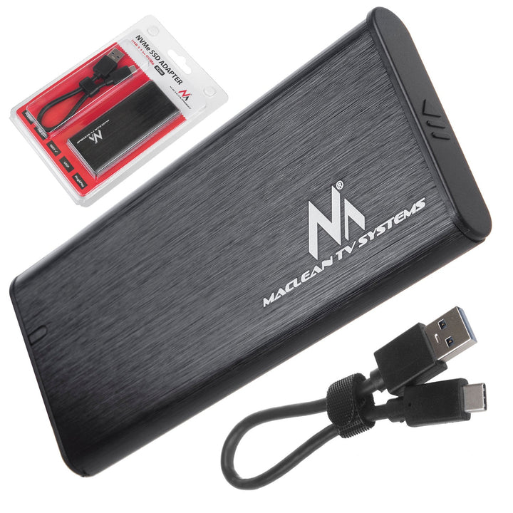 Maclean-diskkabinet, SSD M.2, NVMe (PCIe), NGFF (SATA), USB 3.1, størrelser 2230/2240/2260/2280, aluminiumskabinet, MCE443