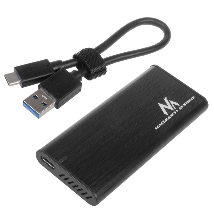 Maclean-diskkabinet, SSD M.2, NVMe (PCIe), NGFF (SATA), USB 3.1, størrelser 2230/2240/2260/2280, aluminiumskabinet, MCE443